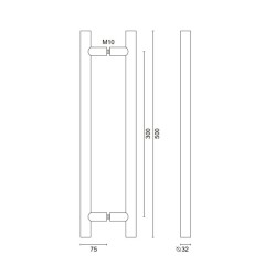 Paire de poignées noire pour porte en verre hammam e longueur 500mm