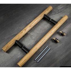 Paire de poignées en chêne pour porte en verre sauna  longueur 500mm