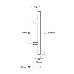 Paire de poignées bois - Alu noir pour porte en verre sauna  longueur 500mm