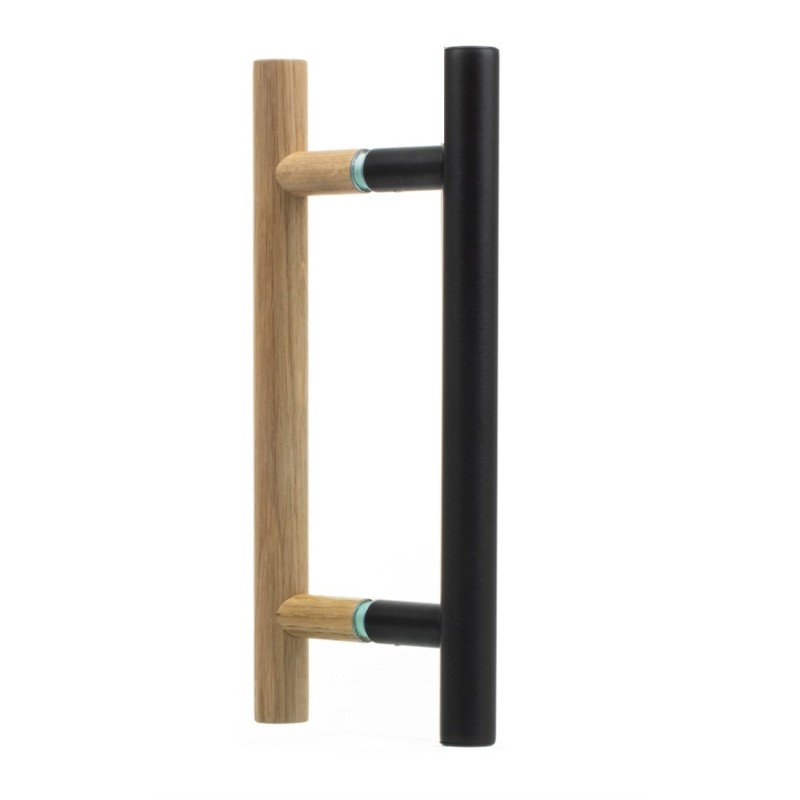 Paire de poignées bois - Alu noir pour porte en verre sauna  longueur 500mm