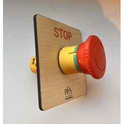 Bout coup de poing d’arrêt d'urgence avec plaque en Erable